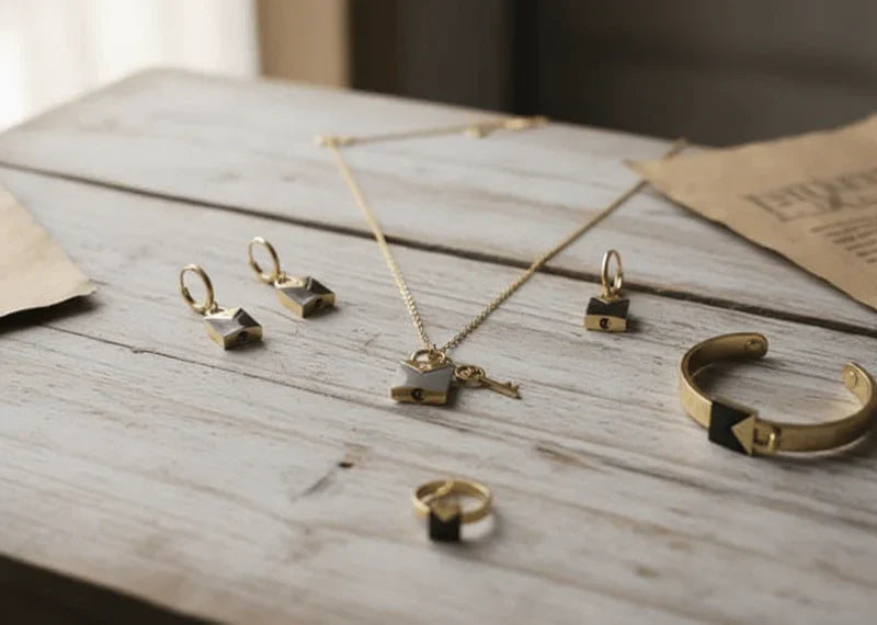 Lock & Key Black Enamel Jewelry Set