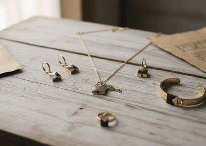 Lock & Key Black Enamel Jewelry Set